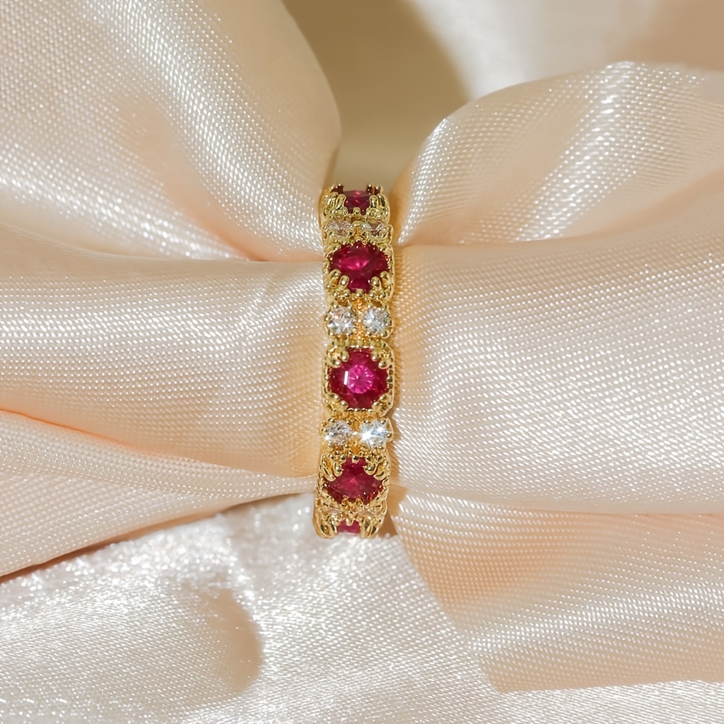 Exquisite Inlay Red Synthetic Zirconia Eternity Ring for Women